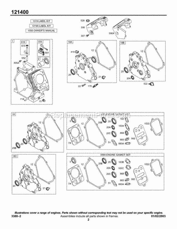 Crankcase CoverSumps Cylinder Group KitsGasket - Engine Diagram and Parts List for  Briggs and Stratton Engine